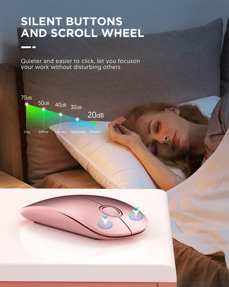 RAPIQUE Bluetooth Wireless Mouse - (BT5.1+USB) Dual Connectivity, Quiet Click, Low Power, and 1600 DPI, Portable Cordless Mouse for Mac, Laptop, MacBook Pro/Air, iPad (Rose Gold) - Image 4